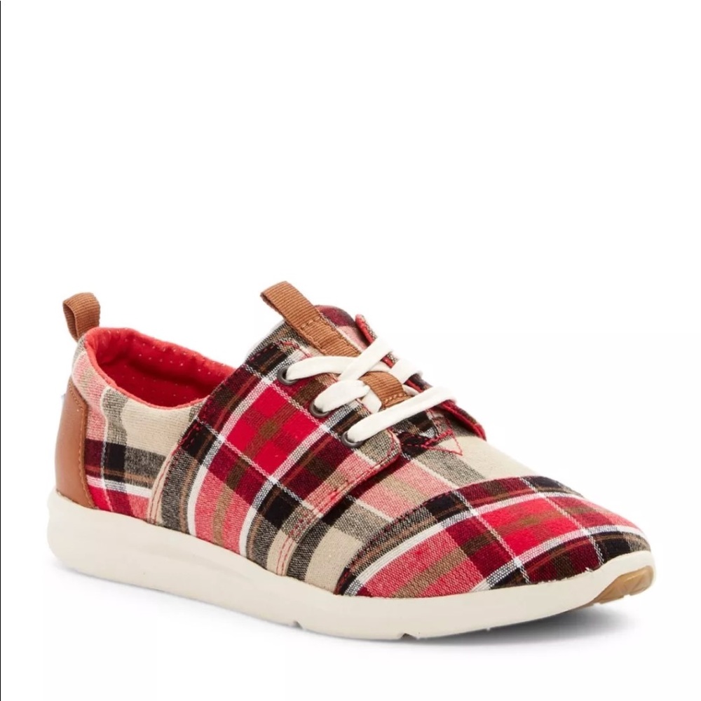 TOMS Del Rey Lace-Up Sneakers warm red plaid